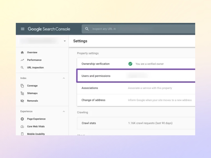 Vào Google Search Console để Cấp quyền quản trị cho Google Index API.